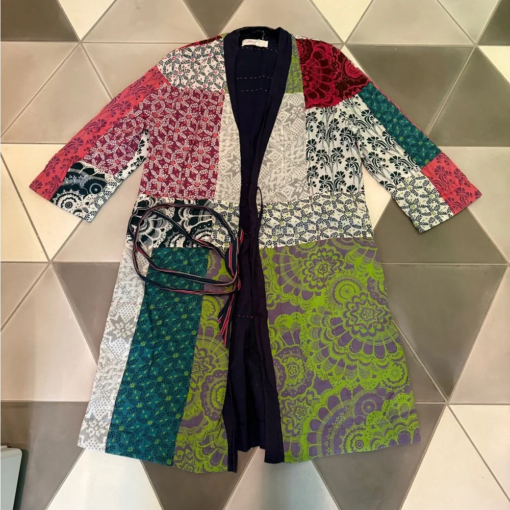 Anthropologie Lilka cotton Kantha patchwork robe women’s size Large ex cond - Picture 2 of 8